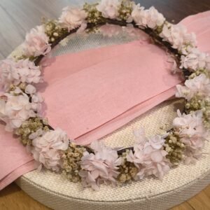 Diadema y Tocado de hortensias blanco y salmón